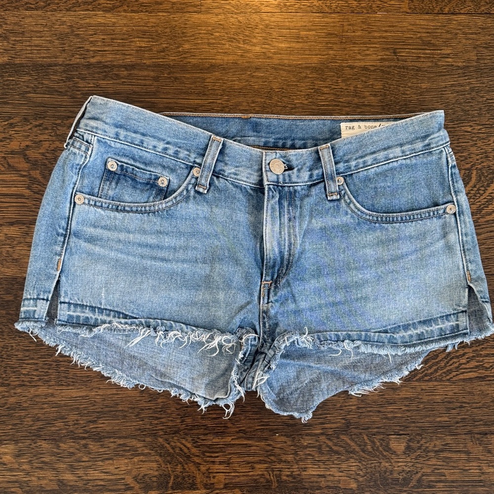 rag & bone Light Blue Frayed Jean Shorts